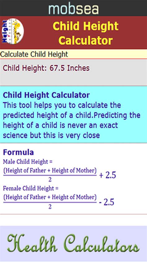 Child Height Calculator Uk Appstore For Android
