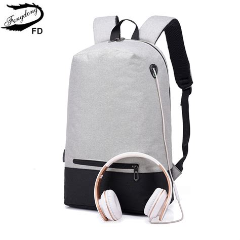 Fengdong Men Minimalist Smart Backpack Usb School Bags For Boys Simple