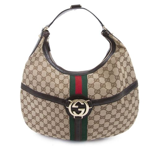 Gucci Canvas Web Gg Reins Hobo Brown Bag Labellov Buy And Sell