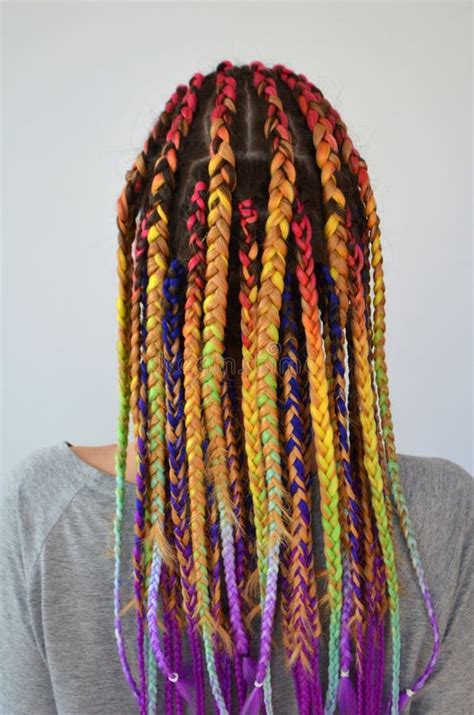 A Girl With A Fashionable Set Of Multicolored Braids Kanekalon Colored