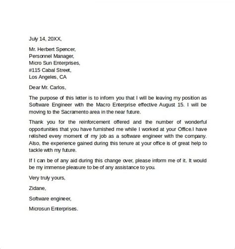 Letter Of Resignation Due To Spouse Relocation Trelet