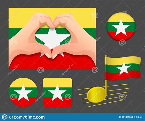 Myanmar flag icon stock illustration. Illustration of love - 181868550