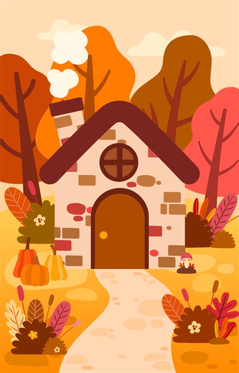 Beautiful Landscape House With Trees In Autumn Season 5086583 Vector