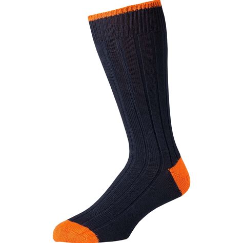 Navy Orange Cotton Heel And Toe Socks Mens Country Clothing Cordings