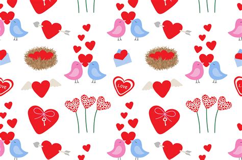 Valentines Day Pattern Hearts Pattern Love Birds Pattern By