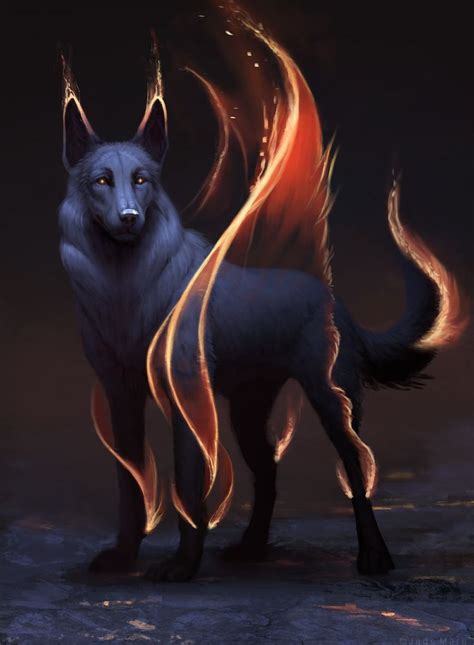 Black Fire Wolf Werewolf Dog Fox Beast Animal Concept Art Fantasy