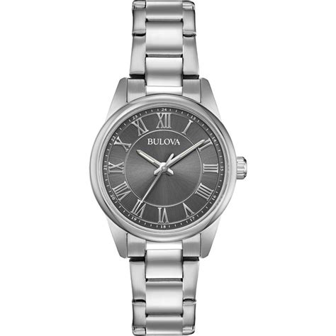 Bulova Watches Womens Silver Bracelet Watch With Round Grey Dial