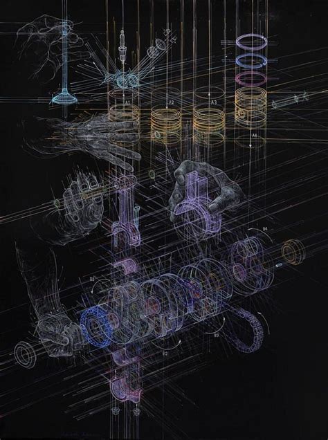 Atsushi Koyamas Blueprint Like Paintings Mechanical Art Blueprint