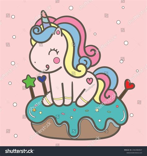 Cute Cartoon Unicorn Sitting Front Pink Stock Vector Royalty Free