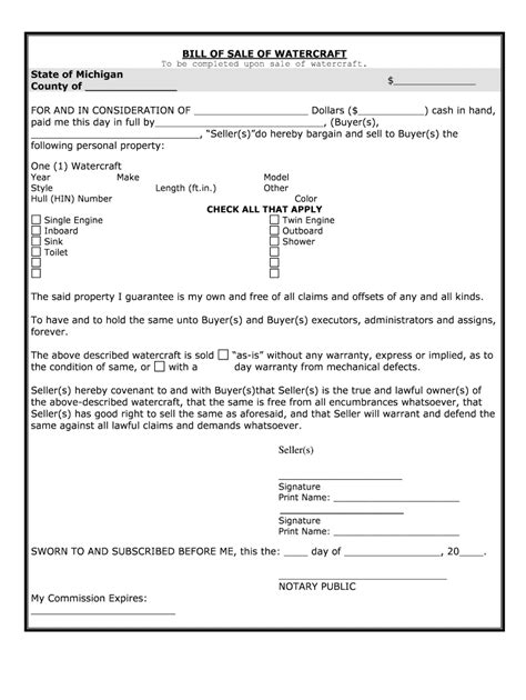 Tennessee Watercraft Bill Of Sale Form Form Download Fill Out And