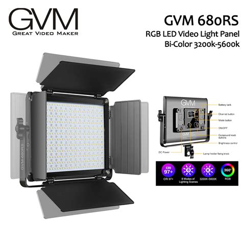Gvm 680rs Rgb Led Studio Video Light Panel Bi Color 2000k~5600k