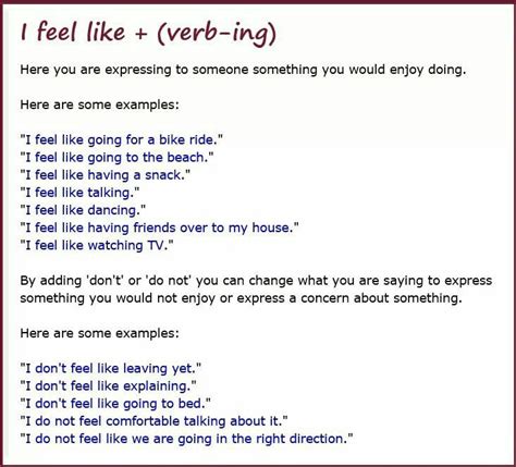 Feel Like Verb Ing Verb Learn English English Language Grammar