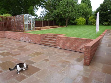 Sandstone Patio Retaining Wall And Lawn Winchester Landscapes