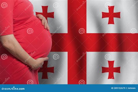 Pregnant Woman Belly On Georgian Flag Background Stock Image Image Of