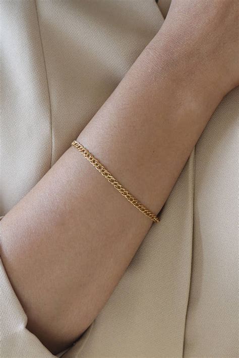 21k Solid Gold Chain Bracelet Gold Bracelet Dainty Etsy Gold