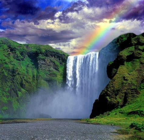 Rainbow Over Waterfall Nature Pinterest