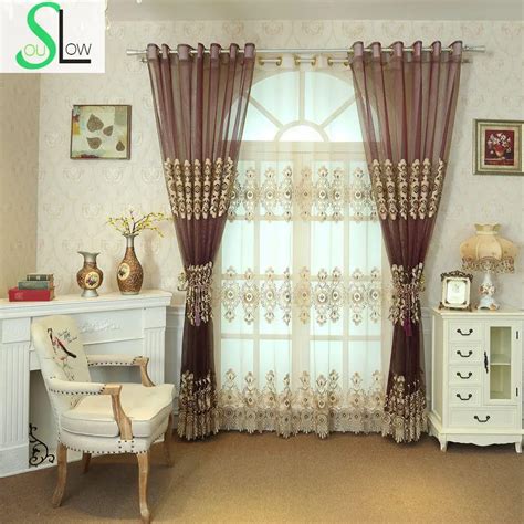 Slow Soul Beige Coffee European Luxury Curtains Embroidered Floral