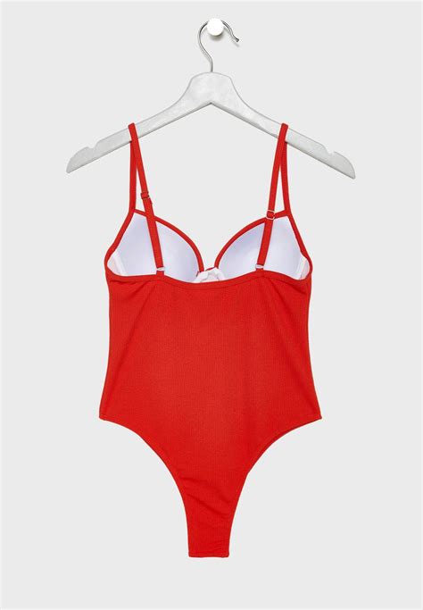 Buy Coconut Cove Red High Leg Plunge Swimsuit For Women In Mena Worldwide