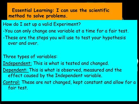 Ppt Essential Learning I Can Use The Scientific Method To Solve Problems Powerpoint