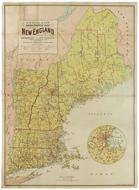 Unrecorded Thematic Map Of New England Newspapers Rare And Antique Maps