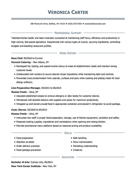 Professional Culinary Resume Examples Livecareer
