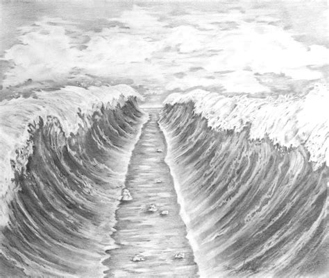 Parting The Red Sea Pencil Drawing Print Christian Artwork Etsy