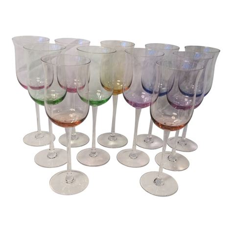 Italian Multi Colored Tall Stem Crystal Wine Glasses Set Of 11 Chairish