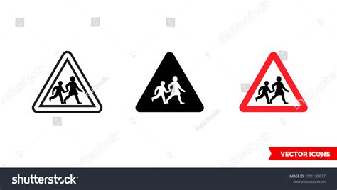 Children Crossing Sign Icon 3 Types Stock Vector Royalty Free