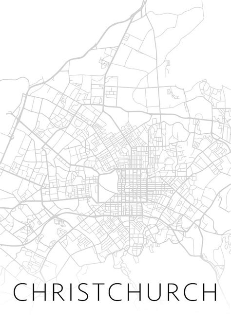 Christchurch New Zealand City Street Map Minimalist Black And White