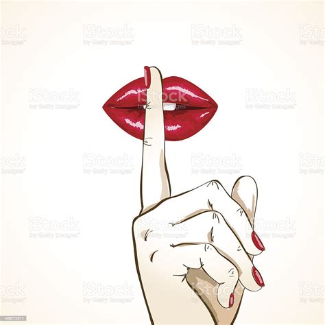 Illustration Of Female Lips Making Shh Sign With Red Nails Stock