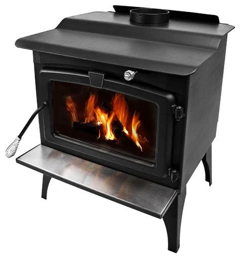 Large Wood Burning Stove With Blower And Ceramic Glass Window