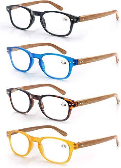Modfans 4 Pack Reading Glasses 20 Fashion Wood Look Spring