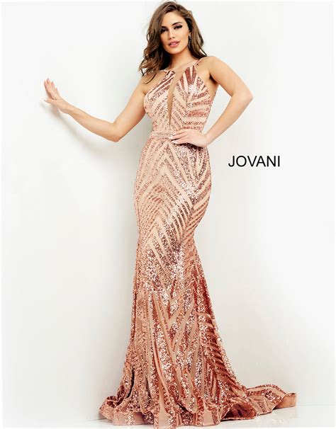 Jovani 03435 Rose Gold Long Fitted Embellished Prom Dress