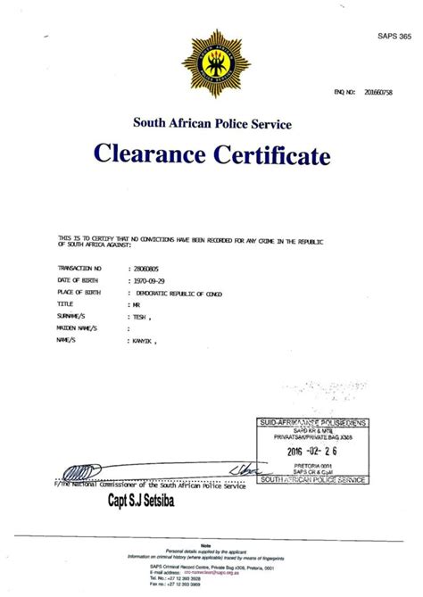 police clearance certificates   working days