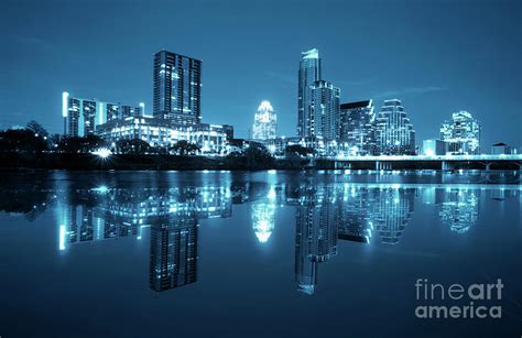 Night View Of The Downtown Austin Skyline High Tech Center In Austin