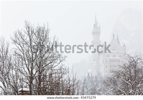 Bavarian Neuschwanstein Castle Snowy Winter Stock Photo 93475279