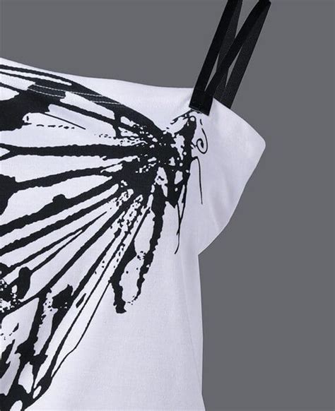 Oblique Butterfly Print Short Sleeve Cotton T Shirt Seamido