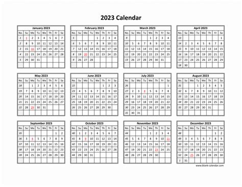 Free Download Printable Calendar 2023 In One Page Clean Design