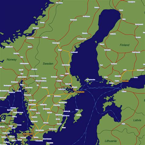 Sweden Rail Travel Map European Rail Guide
