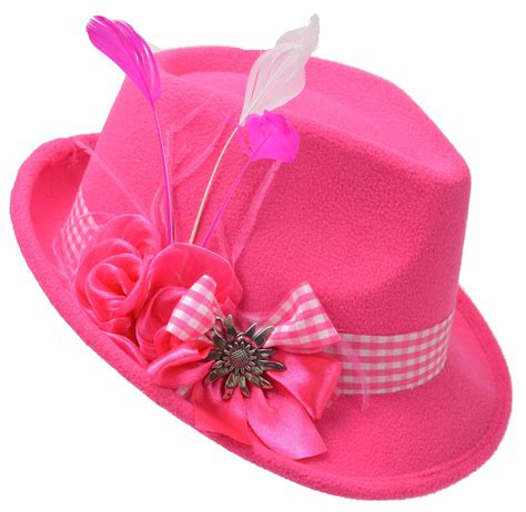 Pink Ladies Edelweiss Hat With Feathers And Ribbons Brown Hats Red