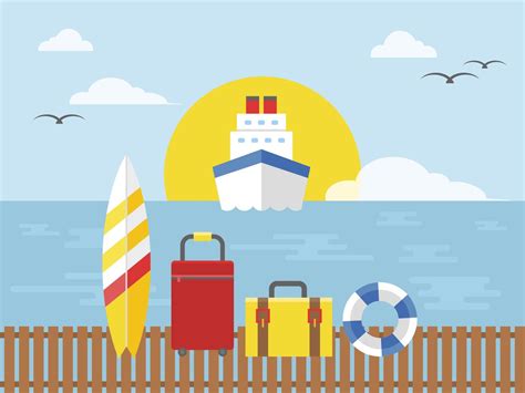 Summer Vacation Cruise Ship Travel Vector Illustration 634690 Vector