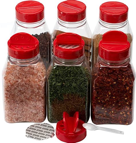 Spice Jars 16 Oz Clear Plastic Spice Containers With Shaker Red Two