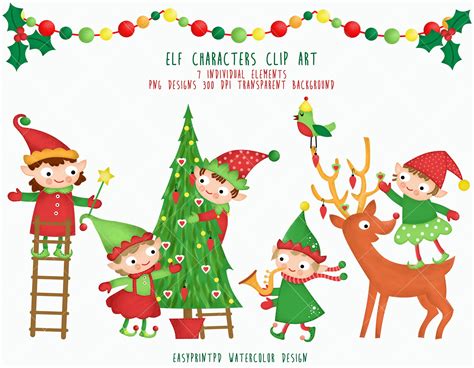 Christmas Elf Characters Clipart Winter Holiday Santas Etsy