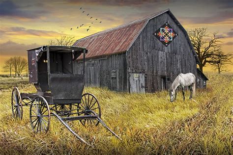 Solve Amish Buggy And Barn With Quilt Art Hex Sign Jigsaw Puzzle Online With 77 Pieces