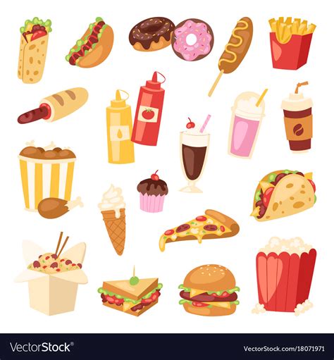 Cartoon Fast Food Unhealthy Burger Sandwich Vector Image