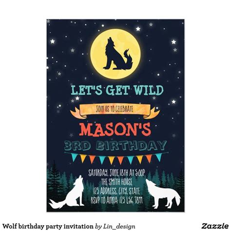 A Birthday Party Card With Wolf Silhouettes And The Words Lets Get Wild On It