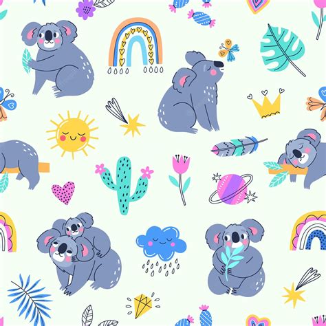 Premium Vector Cartoon Little Koalas Seamless Pattern Funny Exotic