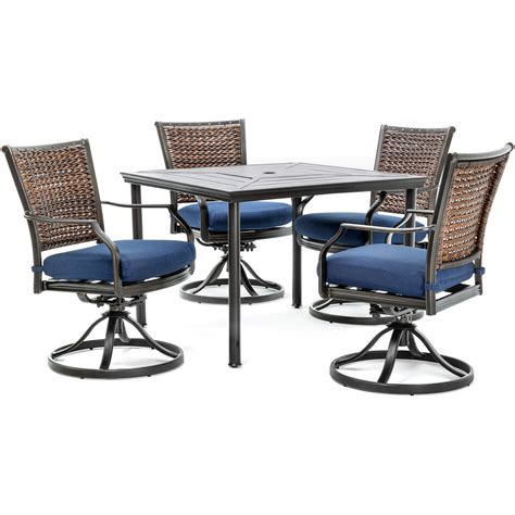 Luxury dining table with navy blue ceiling. Hanover Mercer 5-Piece Patio Dining Set in Navy Blue with ...
