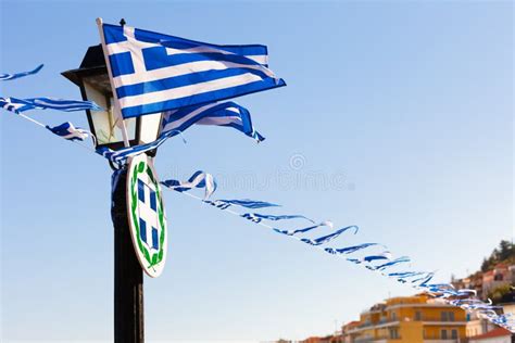 Greek Flags Waving Outdoor Stock Photo Image Of Outdoors 163890670