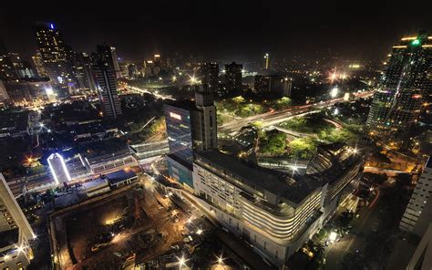 배경 화면 인도네시아 자카르타 도시 도로 건물 탑 뷰 밤 1920x1200 Hd 그림 이미지